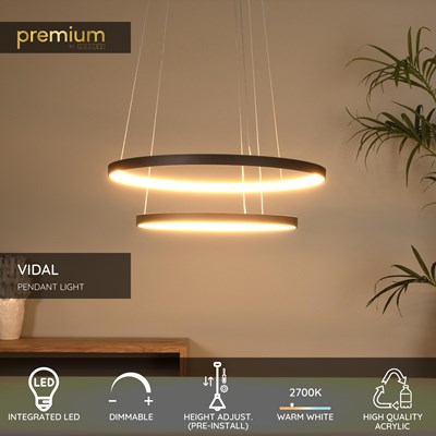 Lucide VIDAL - Pendant light - Ø 78 cm - LED Dim. - 1x92W 2700K - Black | Premium